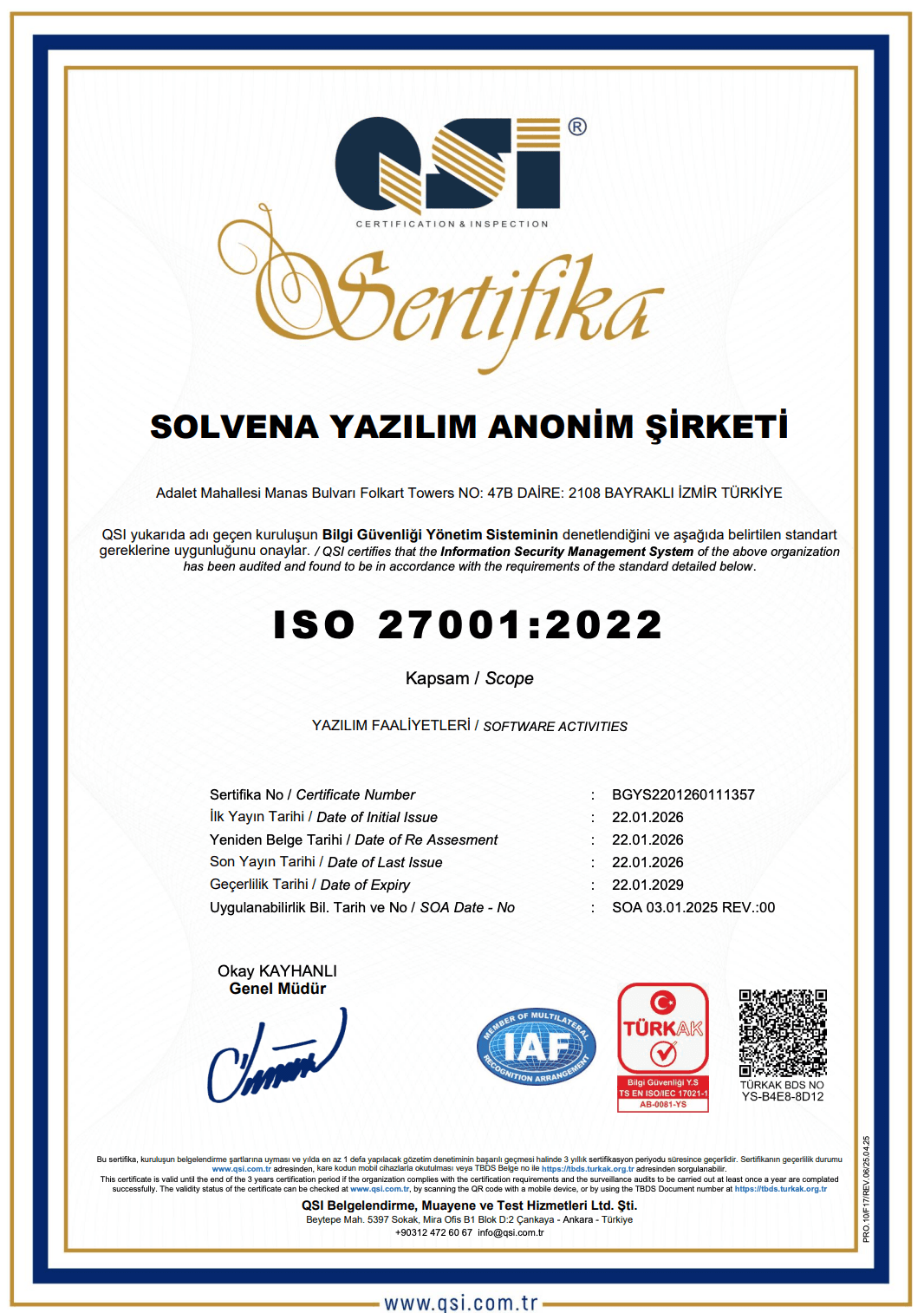 ISO 27001:2022 – Bilgi Güvenliği Yönetim Sistemi